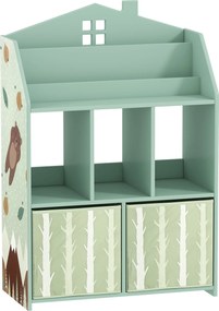 AIYAPLAY Dziecięcy regał na książki z 2 materiałowymi szufladami, dla dzieci w wieku 3-8 lat, 62,5x30x91,5 cm, zielony | Aosom PL