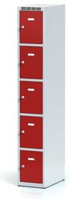 Alfa 3 Szafka skrytkowa S6, 5 schowków, 1800 x 300 x 500 mm, zamek obrotowy, drzwi czerwone