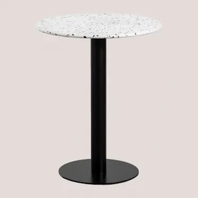 Okrągły Stolik Barowy Ø60 Cm Z Lastryko Dolce Terrazzo W Kolorze Kości Słoniowej - Czarny - Sklum