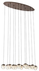 Designerska lampa wisząca w kolorze ciemnego brązu z przezroczystym szkłem, 12 świateł - Inge