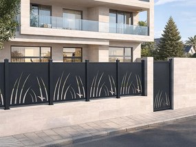 Ogrodzenie aluminiowe  z motywem roślinnym  wycinanym laserowo – zestaw rozszerzający – wys. 114 x szer. 110 cm – antracyt – BRAMENO