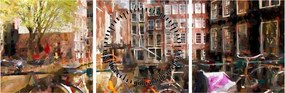 Obraz - Amsterdam, malarstwo (z zegarem) (90x30 cm)