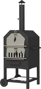 Outsunny Piekarnik do Pizzy 2w1 Kamień do Pizzy Pojemnik na Popiół Termometr Czarny | Aosom PL