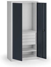 Szafa warsztatowa, 2 półki + 4 szuflady, 1950 × 950 × 500 mm, grafitowe drzwi