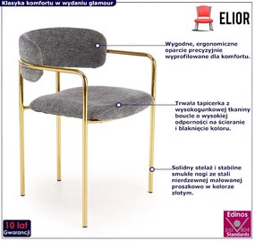 Popielate tapicerowane nowoczesne krzesło w stylu glamour - Ixis