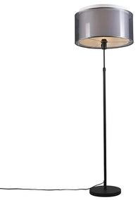 Lampa stojąca czarna z czarno-białym kloszem 47 cm regulowana - Parte Nowoczesny Oswietlenie wewnetrzne