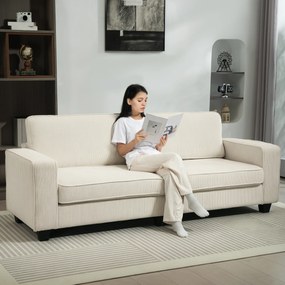 HOMCOM 3-osobowa Sofa z Pokryciem z Kordu, Sofa do Salonu ze Sprężynami, do 400 kg, 227 x 84 x 87 cm, Kremowa