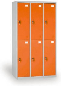 Szafka skrytkowa S2, 6 schowków, 1820 x 900 x 500 mm, demontaż, zamek cylindryczny, drzwi pomarańczowe