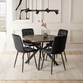 Zestaw Stół Okrągły Rozkładany LUKAS 100-250 cm Orzech/Czarny i 4 Krzesła Tapicerowane PERU Czarne Welurowe