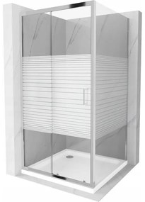 Mexen Apia kabina prysznicowa rozsuwana 90 x 90 cm, białe pasy, chrom + brodzik Flat - 840-090-090-01-20-4010
