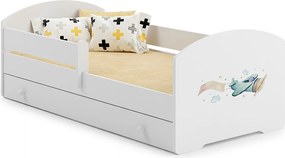 Proste łóżko dziecięce 160x80 cm białe z szufladą, materacem, stelażem i zdejmowaną barierką zabezpieczającą