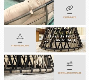 Outsunny Obrotowy Fotel Papasan z Rattanu 360° z Poduszką Średnica 90 cm w Beżu