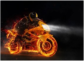 Obraz - Motocyklista z płomieniami (70x50 cm)