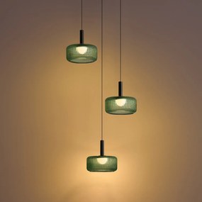 Designerska lampa wisząca grafitowa z zielonym szkłem, zintegrowany LED, 3-stopniowo ściemnialna, 3-punktowa Easylift - Fiera