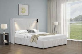 Podwójne łóżko welurowe z pojemnikiem i wbudowaną lampą "Cortina" - 140 x 190 cm - Beżowy