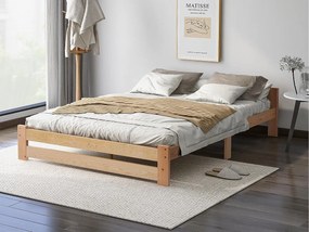 Łóżko proste z litego drewna 140x200cm z wezgłowiem i stelażem na listwy - Naturalne