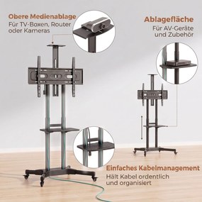 HOMCOM Stojak TV na kółkach do telewizorów 81,3–190,5 cm Regulowany stojak TV z 2 półkami, metal, max. VESA 400x600mm | Aosom PL