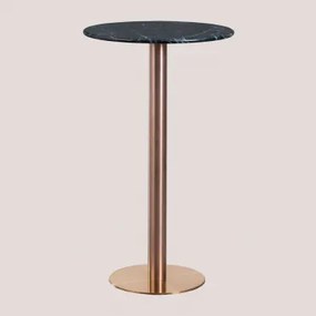 Wysoki, Okrągły Stolik Barowy Ø60 Cm Z Marmuru Cosmopolitan Zielony Marmur Big Flower & Różowe Złoto - Sklum