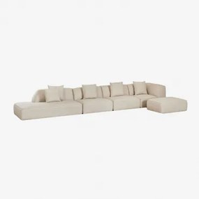 4-częściowa Modułowa Sofa Narożna Z Leżanką Po Lewej Stronie I Tapicerowaną Pufą Cardea Tkanina Bouclé W Kolorze Kremowo-beżowym - Sklum