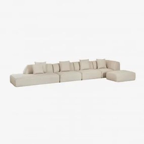 Sofa Modułowy Narożny 4-częściowy Z Lewym Szezlongiem I Tapicerowanym Pufem Cardea Bukla Kremowy Beż - Sklum