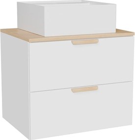 Wisząca szafka łazienkowa z kwadratową umywalką nablatową – Biała – S60 cm – AVORELI