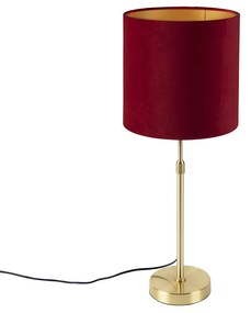 Lampa stołowa regulowana złota/mosiądz klosz welurowy czerwony 25cm - Parte klasyczny/Antyczny Oswietlenie wewnetrzne