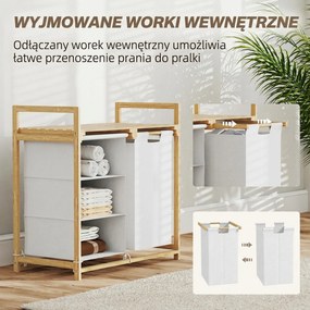 HOMCOM Kosz na pranie bambusowy z pojemnikiem szuflada materiałowy worek 70x36x70 cm do łazienki organizer na bieliznę drewno | Aosom PL