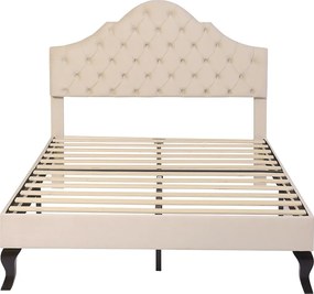 Łóżko 140x190 cm - beżowy aksamit - łóżko młodzieżowe z regulowanym zagłówkiem i drewnianym stelażem - bez materaca