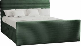 Łóżko kontynentalne z pojemnikiem i topperem TRENTO, pluszowy sztruks VELO, 160x200 cm, Zielony, H3-Bonell