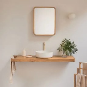 Zestaw Mebli Łazienkowych 130x45 Cm Wiszący Z Drewna Tekowego Neill Drewno Tekowe & Okrągły Ceramiczny Biały Ø40 Cm Lenka & Złoty Szczotkowany ↑30 Cm