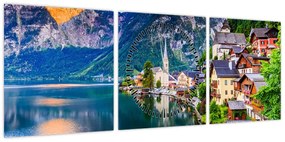 Obraz - Wieś alpejska (z zegarem) (90x30 cm)