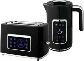 HOMCOM Zestaw czajnik i toster z ekranem dotykowym LED, 1,7 l, 2 szczeliny, różne tryby i funkcje, Czarny