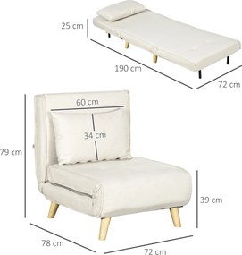 HOMCOM Fotel do Spania, 6-stopniowa regulacja oparcia, wygląd lnu, do 150 kg, Kremowy