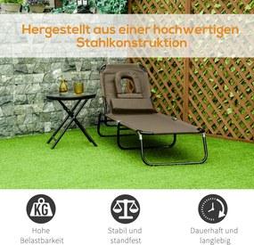 Outsunny Leżak Ogrodowy z Otworem na Twarz Praktyczny Komfort Brązowy 190x56x28cm | Aosom PL