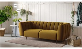 Miodowożółta aksamitna sofa Ghado Shel, 210 cm