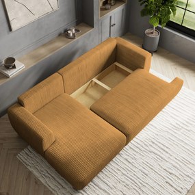 Masseno Narożnik SENTI z funkcją spania i pojemnikiem na pościel Narozniki L, Rozkładana sofa - Żółty, POSO 01