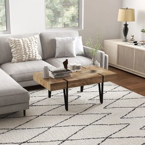 HOMCOM stolik kawowy w stylu przemysłowym z naturalnym drewnem i metalową konstrukcją czarny + brąz idealny do salonu | Aosom PL