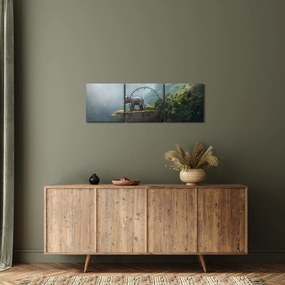 Obraz - Słonie na szczycie Tadż Mahal (z zegarem) (90x30 cm)