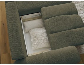 Rozkładany/ze schowkiem narożnik z materiału bouclé (prawostronny/z szezlongiem) w kolorze khaki Roxelane – Bobochic Paris