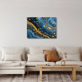 Obraz na szkle - Niebieska abstrakcja ze złotem (70x50 cm)