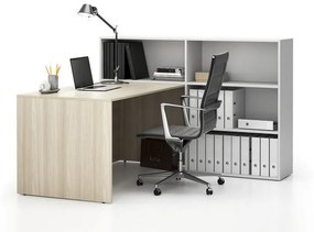 Zestaw mebli biurowych single SEGMENT, 3 półki, prawy, dąb naturalny/biały