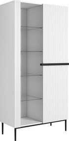 Witryna Nicole 100 cm z ryflowanym frontem - biały mat / czarne nóżki