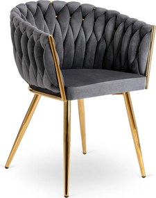 Krzesło Tapicerowane Plecione do Salonu CAPI Szare Welurowe do Toaletki Nowoczesne Glamour