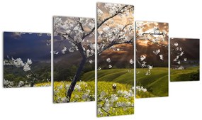 Obraz - Kwitnące drzewo w krajobrazie (125x70 cm)