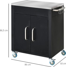 Homcom Wózek do grillowania - wózek na grill, mały wózek na grill, duży wózek na grill, wózek na grill dla ogrodu, Stal Szlachetna Czarny | Aosom PL