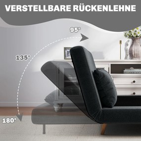 HOMCOM Sofa z funkcją spania, łóżko dla gości, 3-stopniowe regulowane oparcie, wygląd sztruksu, do 120 kg, 141 x 90 x 81 cm, Ciemnoszary