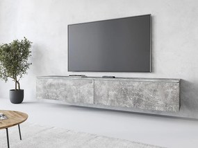 Nowoczesna szafka RTV 180 cm do salonu – 2-drzwiowa, bezuchwytowa, matowa, stojąca lub wisząca, beton smart / beton smart