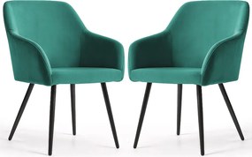 2x Welurowe krzesło tapicerowane gładkie Butelkowa Zieleń ESTELLE Czarne nogi