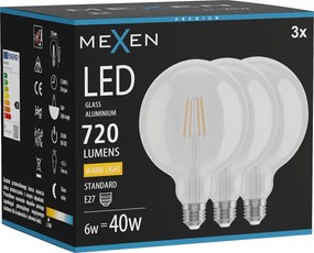 Mexen Vintis 3x żarówka filament LED E27, G125, 6W, Ciepła - 2700K, 720 lm, clear - L158-E27-0627-00x03