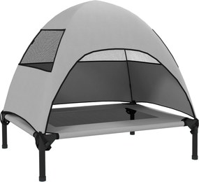 PawHut Leżanka dla Psa na Zewnątrz z Daszkiem, Podwyższone Łóżko dla Psów Średniej Wielkości, 76 x 61 x 71cm, Jasnoszary